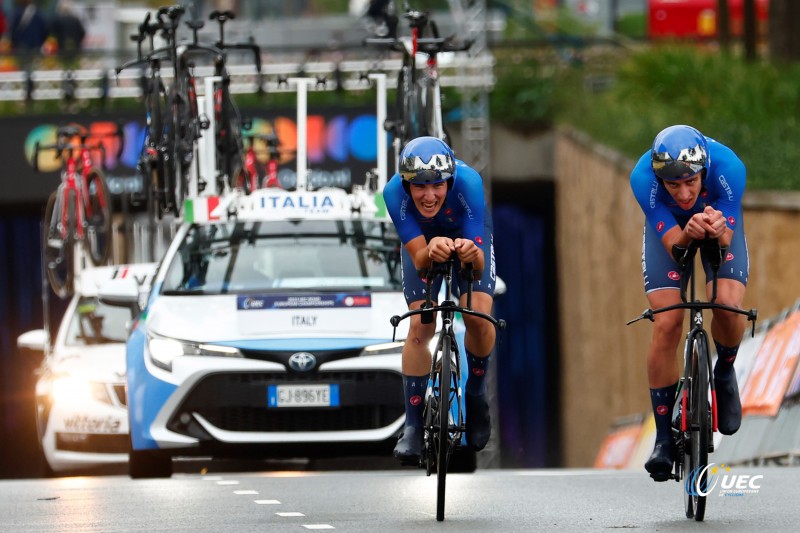 2023 UEC Road European Championships - Drenthe - Junior Mixed Team Relay - Emmen - Emmen 38, km - 21/09/2023 - Andrea Bessega - Andrea Montagner - Luca Giami (ITA) - photo Luca Bettini/SprintCyclingAgency?2023